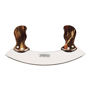 色:ダークブラウン トラモンティーナ チョッパー みじん切りピザカッター 万能包丁 木柄ミンチングナイフ (メッザルーナ) ポリウッド 25cm ダークブラウン 食洗機対応 耐久性 天然木 ブラ