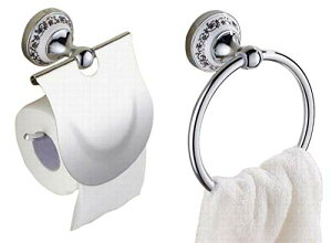 色:シルバー 銀 ヨーロピアン 風 トイレットペーパー ホルダー タオルハンガー セット おしゃれ 美しい 欧風 インテリア トイレ 用品 グッズ (シルバー 銀)