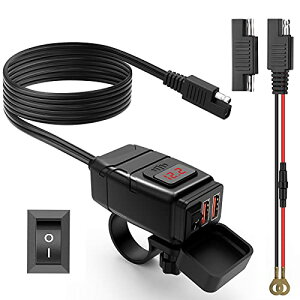 ONVIAN オートバイ バイク専用電源 防水 QC3.0急速デュアルUSB充電器 USB電源 独立スイッチON/OFF 赤LED電圧表示 電話/タブレット/GPS/タブレット 充電器