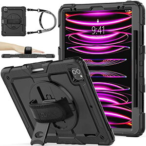SEYMAC stock 12.9�C���`iPad Pro ��6���� 2022 �P�[�X �ϏՌ� �ی�t�B�����t�� �y�����[ 360*��]�X�^���h �n���h�X�g���b�v �V�����_�[�X�g���b�v �S�ʕی�J�o�[ iPad Pro 12.9��6����/��5����/��4����