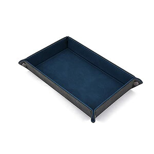 色:グレー×ブルー サイズ:Small レザートレイ 小物入れ アクセサリートレイ 小物トレー 折り畳み式 こものいれ ボックス 腕時計 鍵 スマホ メガネ アクセサリー リモコン 収納ボックス お