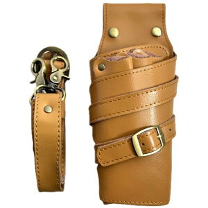 色:キャメルベージュ GLASS FROG シザーケース ハサミ5丁 本体・ベルト本革 美容師 トリマー スリム キャメルベージュ