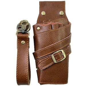 色:ブラウン GLASS FROG シザーケース ハサミ5丁 本体・ベルト本革 美容師 トリマー スリム ブラウン