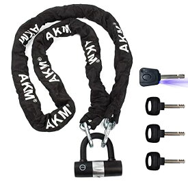 色：ブラック サイズ：2.0m AKM バイクロック 高い耐切断性 極太チェーンロック φ(直径)10mm*2000mm U字ロック付き 自転車原付オートバイ…