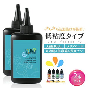 レジン液 さらさら 低粘度 2本セット 大容量 合計200g クリアハード UVレジン液 低粘度 低刺激 高透明 黄変ナシ