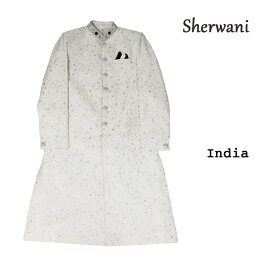 シャルワニ：ホワイト　S~Mサイズ相当（インド表記38）/ ロングコート 正装 クルタパジャマ Kurta Pajama 男性 民族衣装 メンズ インド スーツ エスニック ファッション