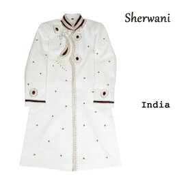 シャルワニ：ホワイト　M〜Lサイズ相当（インド表記40）/ ロングコート 正装 クルタパジャマ Kurta Pajama 男性 民族衣装 メンズ インド スーツ エスニック ファッション