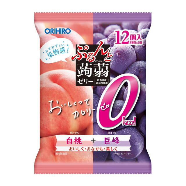 ◆オリヒロ ぷるんと蒟蒻アソートカロリー0 白桃＋巨峰 20gx12個