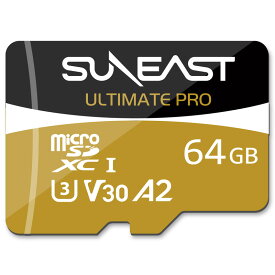 SUNEAST ULTIMATE PRO GOLDシリーズ microSD 64GB アダプター 1個附属 台湾製 読取最大180MB/s 書込最大130MB/s microSDXC UHS-I DDR200モード A2 U3 V30 Class10 変換アダプタ付 日本国内正規品 SE-MSDU106418ON