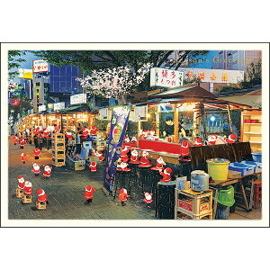 クリスマスカード ミニサンタセピアカード 博多 S-426 グリーティングライフ 二つ折り グリーティングカード 手紙 季節 大人 シンプル 海外向け 日本の名所