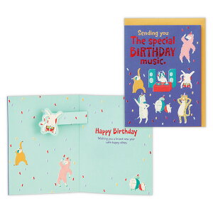 バースデーカード アニマルダンシング ポップアップ /USA Design 830298 日本ホールマーク グリーティングカード 大人 子供 手紙 誕生日 お祝い おめでとうおもしろ ポップ