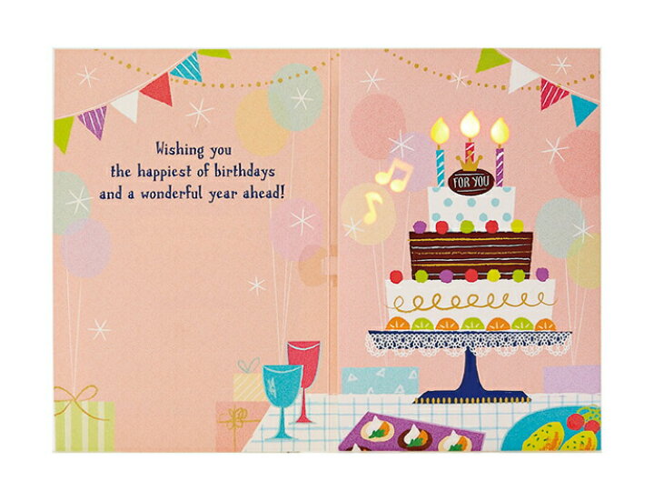 楽天市場 新商品 ケーキ誕生日祝い 二つ折りライト メロディーカードサンリオ グリーティングカード 封筒付き メッセージカード バースデー おすすめ 大人 光る サンフェロー