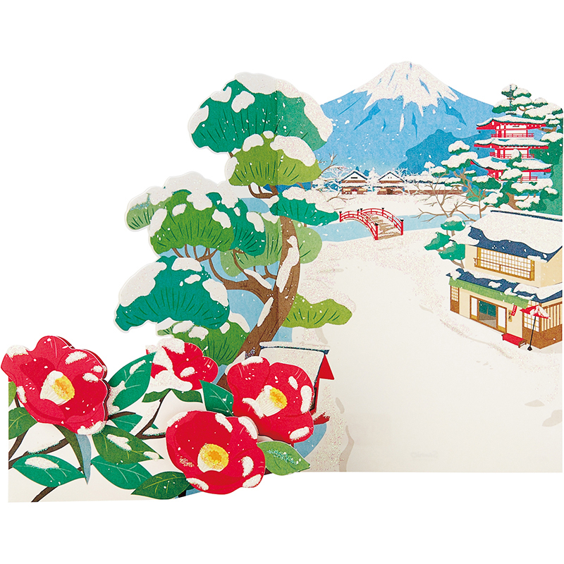 楽天市場】クリスマスカード 和風 椿と雪景色 富士山 日本の名所 
