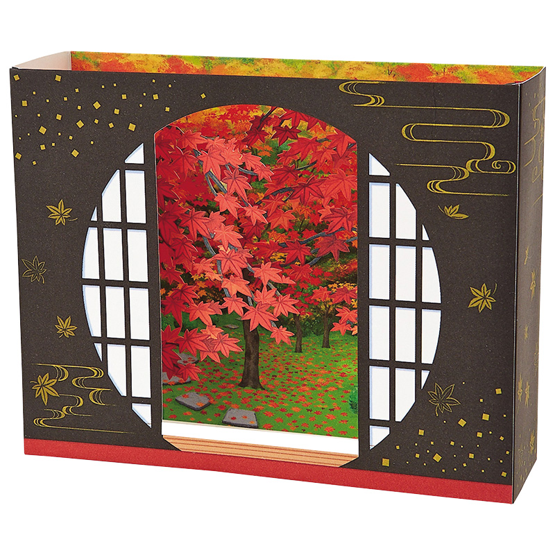 秋カード 丸窓に紅葉 JAU 17-3 012815 サンリオ sanrio グリーティングカード 季節 オータム 紅葉 秋柄