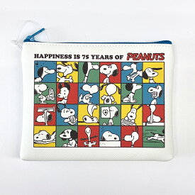 スヌーピー フラットポーチ 白 PN24-32 スクエア square 75周年 75th ピーナッツ キャラクターグッズ かわいい 小物入れ コスメ 整理 収納