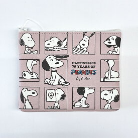 スヌーピー フラットポーチ ベージュ PN24-33 スクエア square 75周年 75th ピーナッツ キャラクターグッズ かわいい 小物入れ コスメ 整理 収納