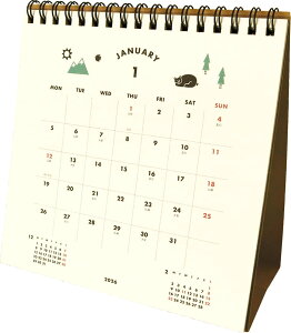 2026年度カレンダー 卓上 リングタイプ Icon アイコン ECAL-159 エルコミューン 令和8年 月曜始まり シンプル かわいい 大人 イラスト おしゃれ