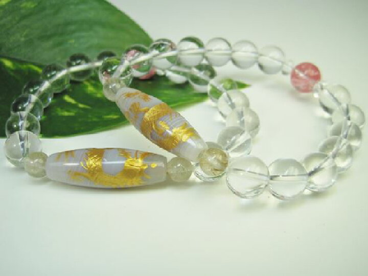 楽天市場】【ブレスレット】手彫り龍神天珠＋水晶【縞メノウ ゴールド  