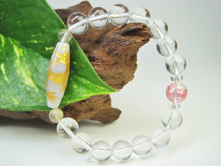 楽天市場】【ブレスレット】手彫り龍神天珠＋水晶【縞メノウ ゴールド  