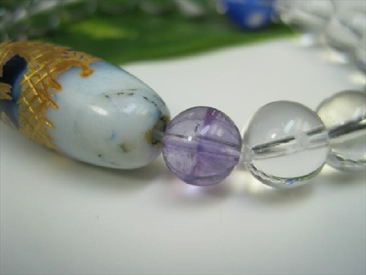 楽天市場】【ブレスレット】手彫り龍神天珠＋水晶【青縞メノウ  