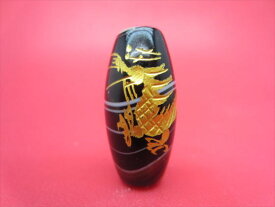 【チベット高級天珠】手彫り龍神天珠黒縞メノウ【ゴールド】【一点物】