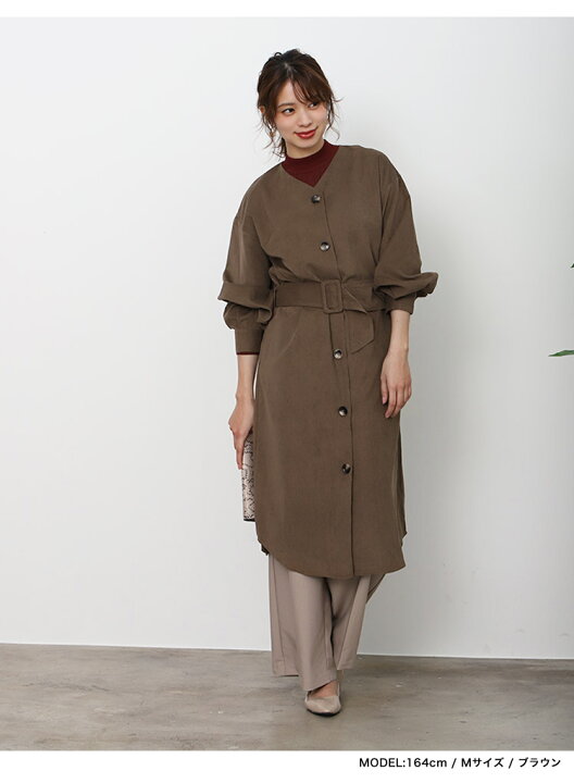 楽天市場】ベルト付き 2way ノーカラー シャツワンピース ロングシャツ 