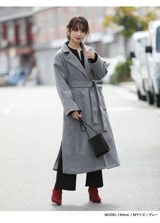 楽天市場】ガウンコート ウエストベルト付き オーバーサイズ 抜き襟  