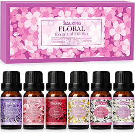 SALKING アロマオイル 6種セット エッセンシャルオイル 精油 天然100% ラベンダー/ローズ/桜/クチナシ/カモミール/ジャスミン 1