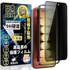 対応 iPhone15 Pro ガラスフィルム 覗き見防止 iPhone 15Pro 強化ガラス のぞき見防止ガイド枠付き・1枚セット日本旭硝子
