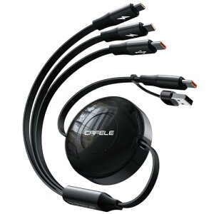 100W新登場充電ケーブル 巻き取り6in1usb type c ケーブル片引き&両方操作3台同時給電5A3in1/2マルチ充電コード1本6役