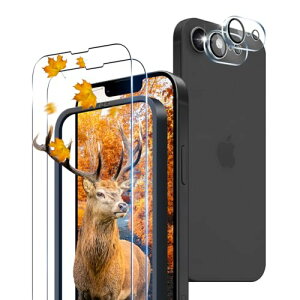 2+2枚セット 指紋認証対応 ガイド枠付き 用 iPhone 16E ガラスフィルム 2枚 + 2枚 カメラ保護フィルムセッ 日本旭硝子製 9