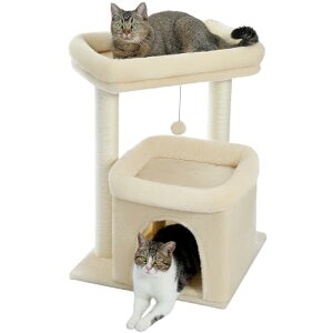 PAWZ Road キャットタワー 大型猫用 低め 低い 据え置き 麻紐 爪研ぎ 階段 広いベッド 隠れ家 多頭飼い シニア猫 おもちゃ 組立簡