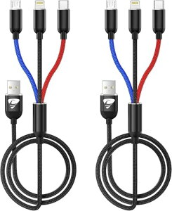 Aioneus 3in1 �[�d�R�[�h 2�{�Z�b�giPhone�[�d��P�[�u�� USB Type C�P�[�u�� Micro USB�P�[�u�� iPhon