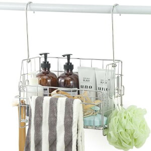 Goowin バスルームバスケット ステンレス製 お風呂 収納 吊り下げバスケット シャンプーラック 浴室 ラック フック付き 幅29×奥行14