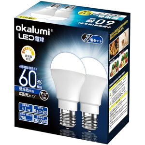 okalumi LED電球 調光器対応 E17口金 ミニクリプトン・ミニランプ形電球 昼光色 6000k 60W形 750Lm 小形電球 広配光
