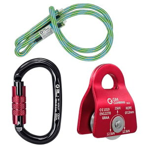 GM CLIMBING CE UIAA 認証 ヒッチ スラックテンディング プーリー キット 25kN マイクロプーリー レッド & 8mmプル