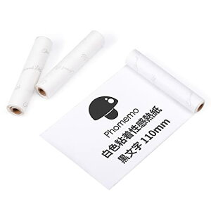 Phomemo 白粘着感熱紙 110mm幅 黒文字 3巻入り 各巻の長さは3.5m 保存10年、Phomemo M04AS Bluetoothサ