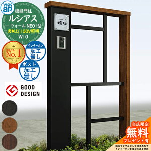 【無料★特典付】機能門柱 ルシアスウォール NE01型 W10 表札灯タイプ(100V照明) 本体:複合色 ポスト加工なし インターホン加工なし 門柱 ポスト YKKap UYA-NE01 一戸建て用 屋外 一体型 照明 LED