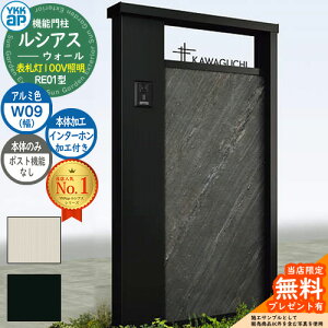 【無料★特典付】機能門柱 ルシアスウォール RE01型 W09 表札灯タイプ(100V照明) 本体:アルミ色 ポスト加工なし インターホン加工付き 門柱 ポスト YKKap UYA-RE01 郵便ポスト 郵便受け 機能ポール