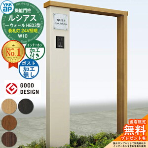 【無料★特典付】機能門柱 ルシアスウォール HE03型 W10 表札灯タイプ(24V照明) 本体:複合色 ポスト加工なし インターホン加工付き 門柱 ポスト YKKap UYA-HE03 機能ポール 一戸建て用 屋外 一体型