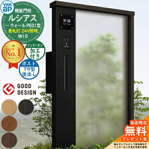 【無料★特典付】機能門柱 ルシアスウォール PE01型 W10 表札灯タイプ(24V照明) 本体:複合色 ポスト加工付き T9型(後出し) インターホン加工付き 門柱 ポスト YKKap UYA-PE01 郵便ポスト 郵便受け