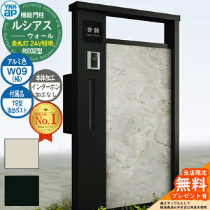 【無料★特典付】機能門柱 ルシアスウォール RE02型 W09 表札灯タイプ(24V照明) 本体:アルミ色 後出し:T9型ポスト インターホン加工なし 門柱 ポスト YKKap UYA-RE02 郵便ポスト 郵便受け 機能ポ
