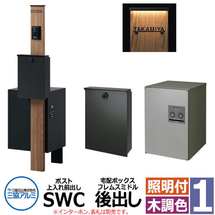 郵便ポスト 木調色(前入れ前出し) 機能門柱 三協アルミ 暗唱番号ロック