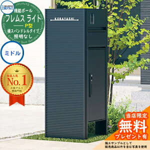 【無料★特典付】 機能ポール フレムス ライト Light サイドスクリーン付きタイプ 横スパンドレルタイプ 本体:形材色 サイドスクリーン:形材色 照明なし 宅配ボックス【P型】:ミドル 大