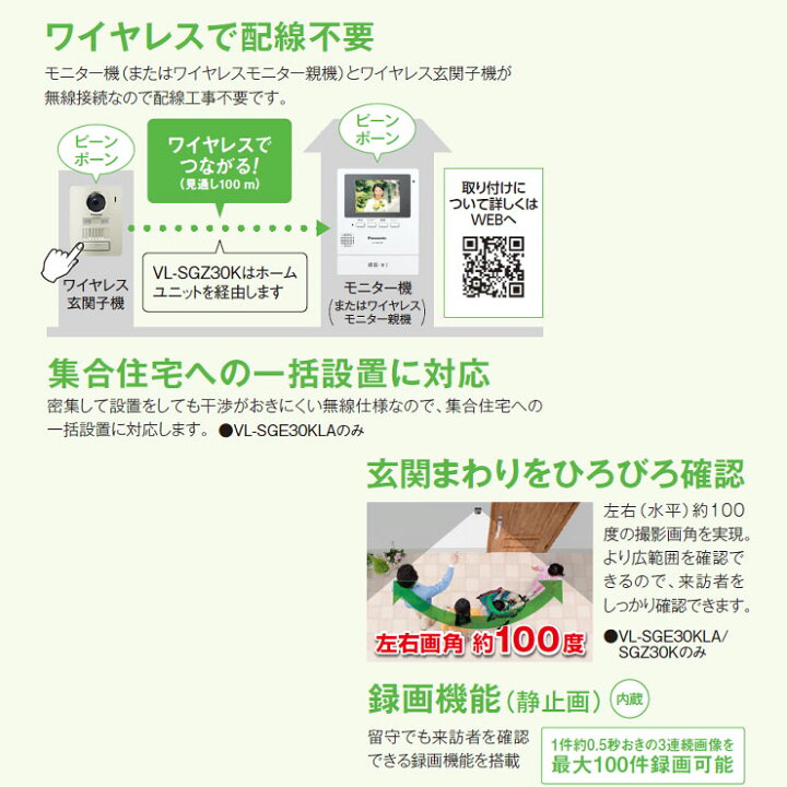 楽天市場】パナソニック ワイヤレステレビドアホン VL-SGE30KLA 子機 