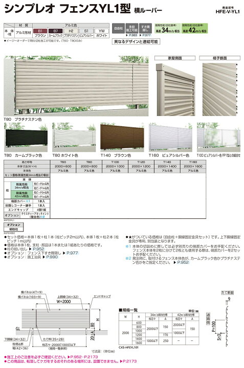 楽天市場】【部品】 シンプレオフェンスYL1型 H1000タイプ（T100 