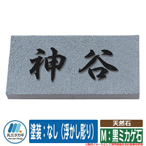 表札 おしゃれ 天然石 M:黒ミカゲ石 塗装:なし(浮かし彫り) イエロゴ 丸三タカギ 表札シュミレーション対応