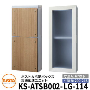 ナスタ 宅配ボックス 貫通配達ユニット KS-ATSB002-LG-114-C 標準タイプ (本体奥行き:67mm以下×ダクト部奥行き:200〜216mm) イメージ:ライトグレー×ライトウォールナット 大型郵便物対応ポス