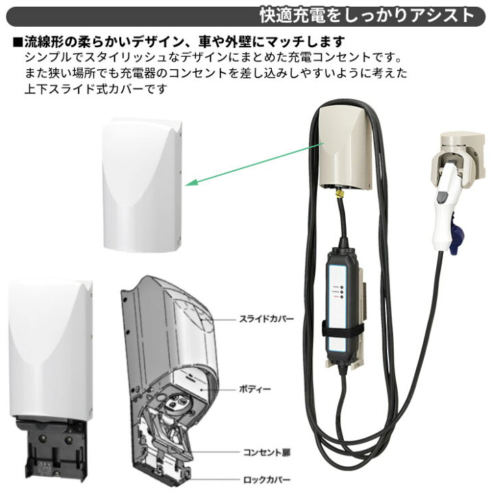 楽天市場】日東工業 EV充電コンセント Pit-C3 EVL-N-W1 AC100V EV/PHV  