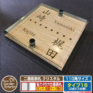 【安心保証付】【周年記念特価 ポイント5倍】二層板表札 クリスタル Type16:2点ビス仕様【サイズ:110×110mm】 イメージ画像:Aデザイン(4木目カシュー) YKKap ルシアスポストユニット 三協
